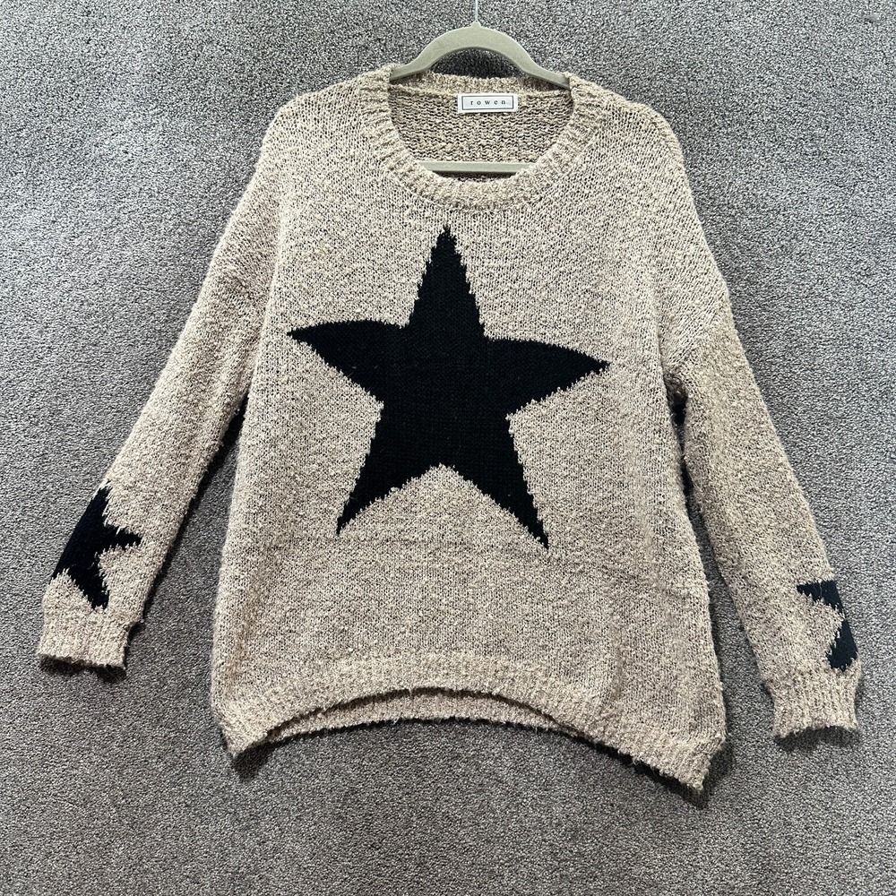 Rowen Popcorn Knit Pullover Sweater Women Beige Small/Medium Star Print